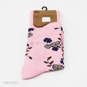 Stylish women floral pattern jacquard knitting long socks