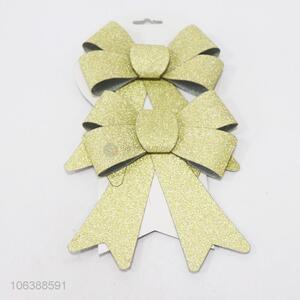 Lowest price 2pcs gold Christmas bow decoration Christmas ornaments