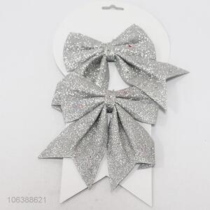 Wholesale 2pcs silver Christmas bow decoration Christmas ornaments