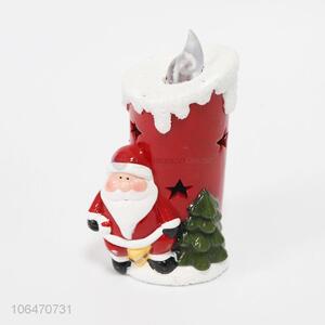 Good sale home decoration Christmas candle holder design ceramic crafts with led light