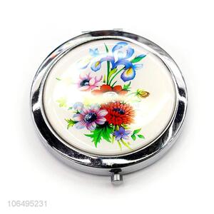 Custom Flowers Pattern Foldable Round Makeup Mirror Pocket Mirror