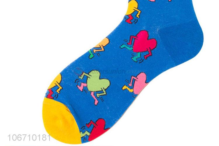 High Sales Cute Heart Design Breathable Cotton Mid-Calf Length Sock