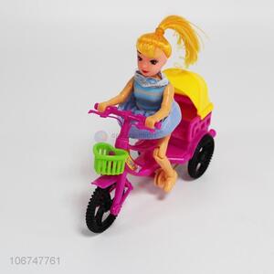 China supplier plastic pull line bicycle toy with girl doll