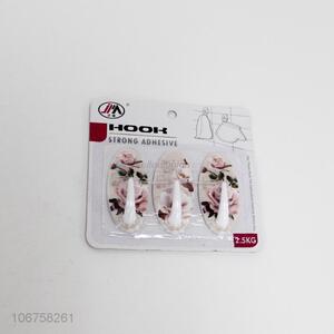 Heavy duty 3pcs flower printed oval sticky hooks