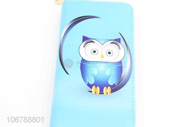 Cartoon Owl Pattern Ladies Zipper Wallet PU Leather Long Purse