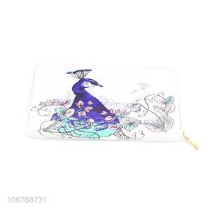 Fashion Peacock Pattern Long Purses Ladies Zipper Wallet