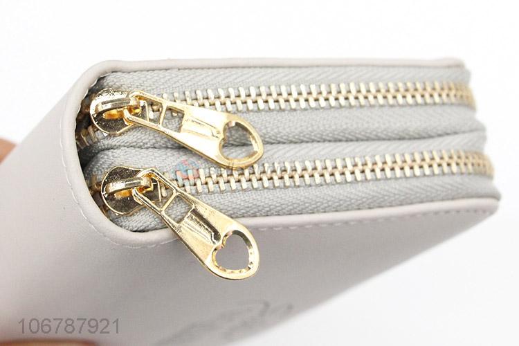 High Quality Ladies Double Zipper Wallet PU Leather Purse