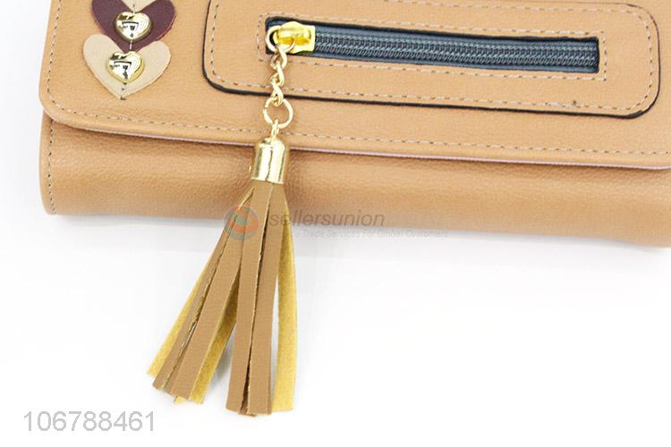 New Style PU Leather Long Purse With Tassel Zipper