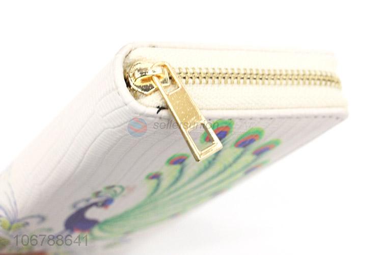 Fashion Colorful Peacock Pattern Zipper Wallet For Ladies