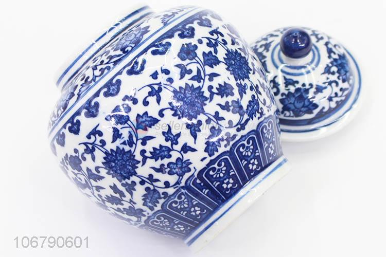 Custom Home Decoration Blue And White Porcelain Storage Jar