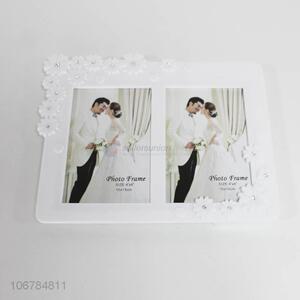 Hot sale white plastic combination picture frame with flower border