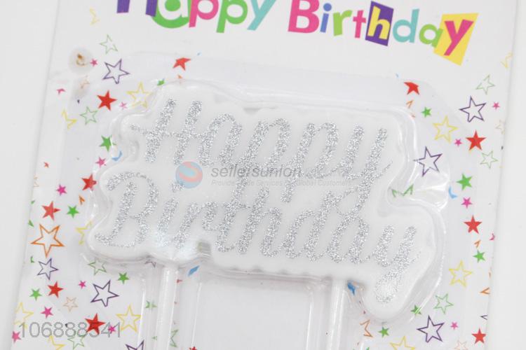 Hot products happy birthday silver glitter candle for cake decoration