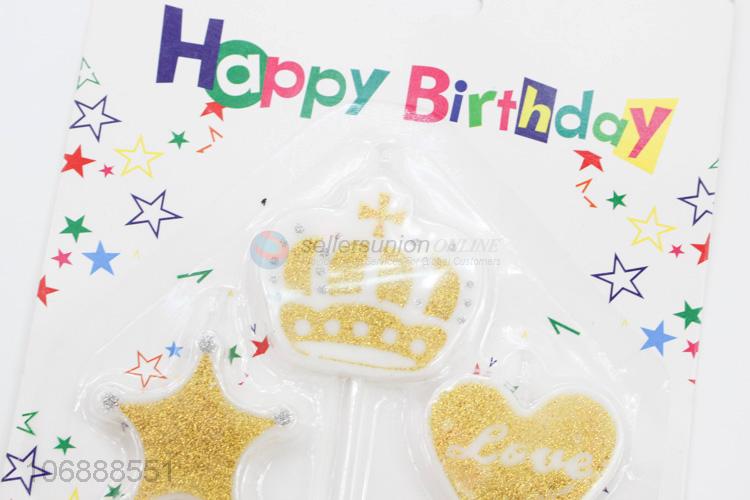 Credible quality cake decoration gold glitter crown candle set