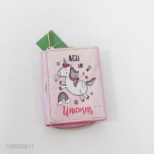 Promotional lovely cartoon unicorn printed foldable pu wallet