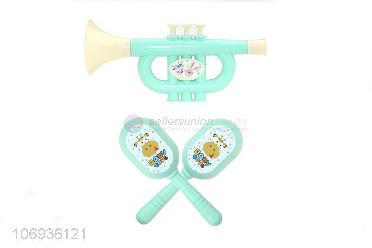 High Sales Lovely Plastic Cartoon Baby Trumpet Hand Drum Rattle Toy Set