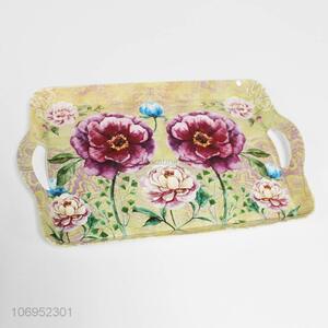 Premium quality flowers printed rectangle plastic food serving tray