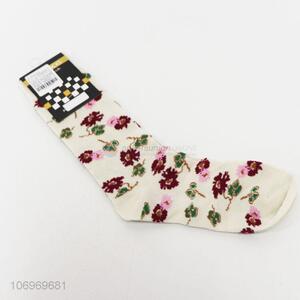 OEM flower jacquard women winter warm mid-calf length sock