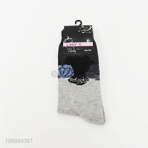 High quality ladies jacquard knitting mid-calf length sock