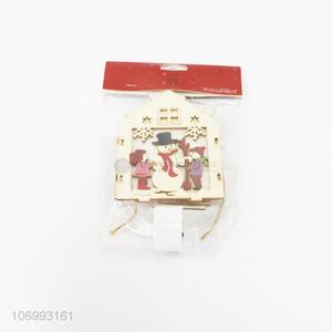 Promotional Christmas ornaments hanging led light up wooden house lamp