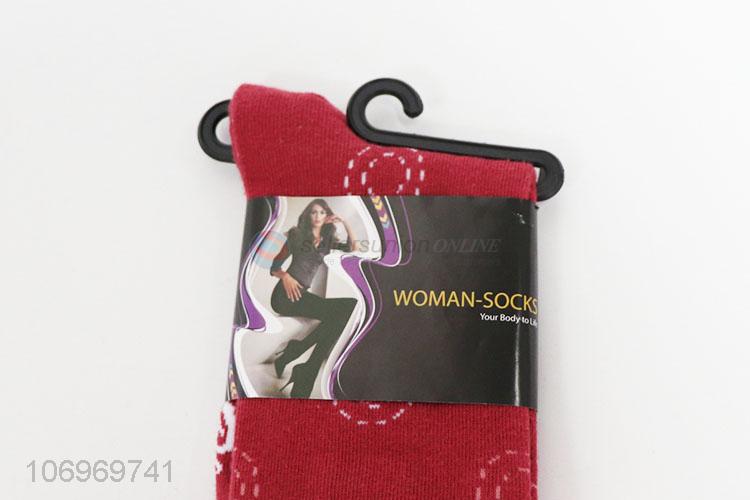 Low price soft jacquard women winter warm mid-calf length sock