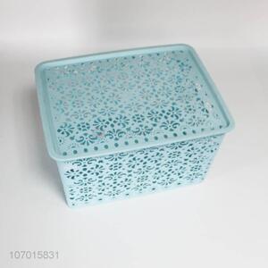 Best selling delicate hollowed out plastic storage basket with lid