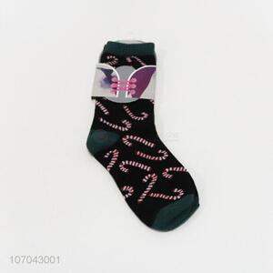 Low price Christmas cane pattern ladies crew socks