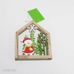 Hot sale laser cut flat wooden house Christmas tree hanging ornaments