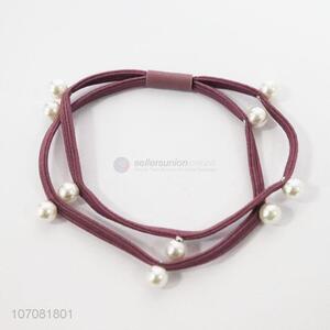 Recent style high stretch polyester hair tie hair rope with pearls