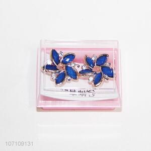 Wholesale Flower Shape Blue Alloy Earring Fashion Ear Stud