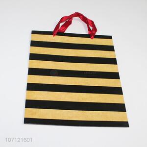 Good Quality Yellow Black Stripe Paper Gift Bag with Handle