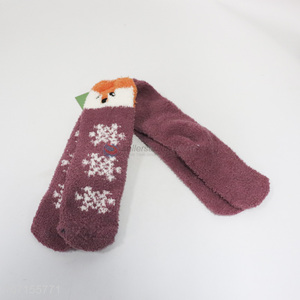 Promotional women cartoon fuzzy tube socks ladies winter warm long socks