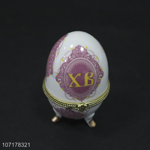 Wholesale creative egg shape enamel ceramic jewelry box porcelain container