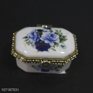 Best sale flowers printing ceramic storage box porcelain jewelry box