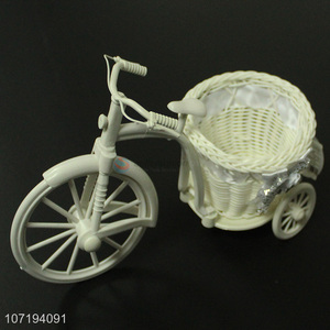 New Plastic White Tricycle Bike Design Flower Basket Container For Decoration