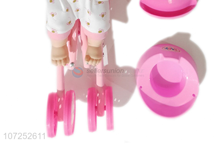 New Design Foldable Baby Doll Stroller Toys With 12 Inch Drink Water Doll