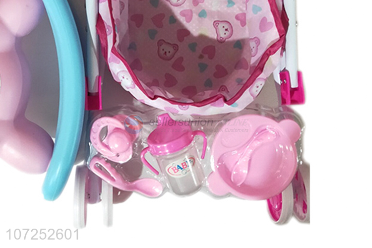 New Arrival 10 Inch Baby Doll With Stroller Toy Set For Girls