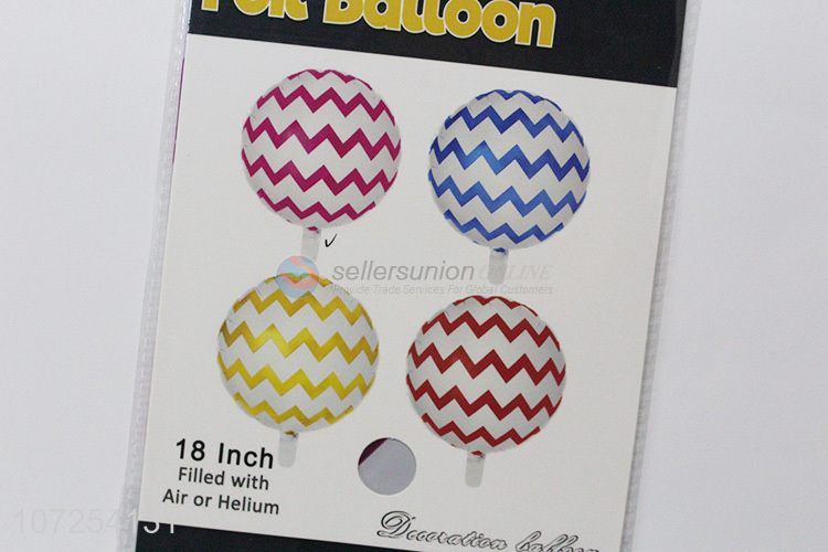 Wholesale cheap fashion round wavy stripe printed aluminum foil balloon