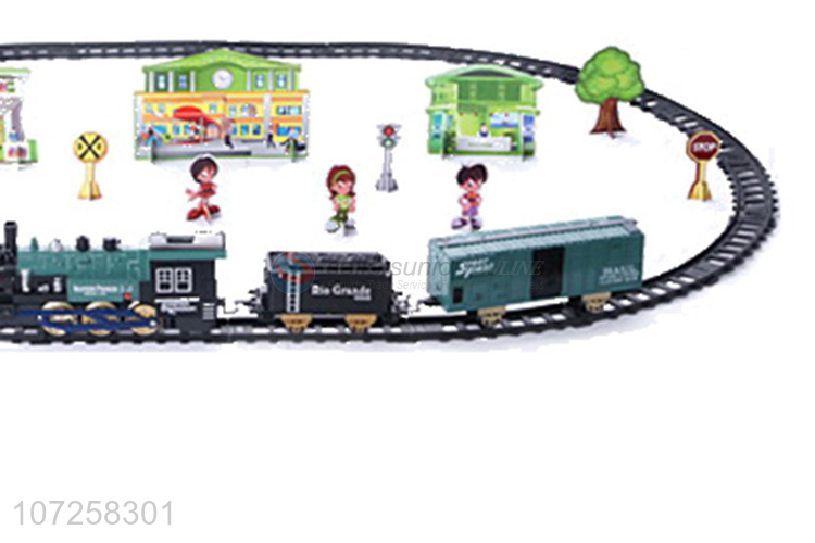 Competitive price battery operated plastic train railway set slot toys