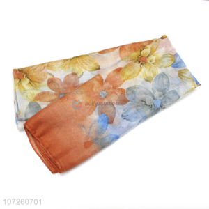 Custom Flower Pattern Soft Thin Scarf Ladies Polyester Scarf