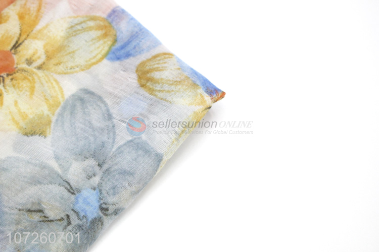 Custom Flower Pattern Soft Thin Scarf Ladies Polyester Scarf