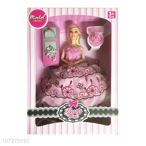 Top supplier 11.5 inch solid body princess doll wedding dress doll with necklace and crown