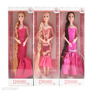 High quality 11.5 inch solid body girl doll dress doll with long hair