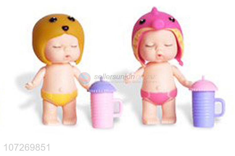 China manufacturer 3.5 inch vinyl sleeping baby doll drinking and peeing infant doll