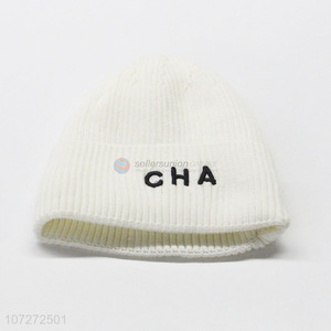 Hot selling ladies winter knitted hat letters embroidered beanie hat