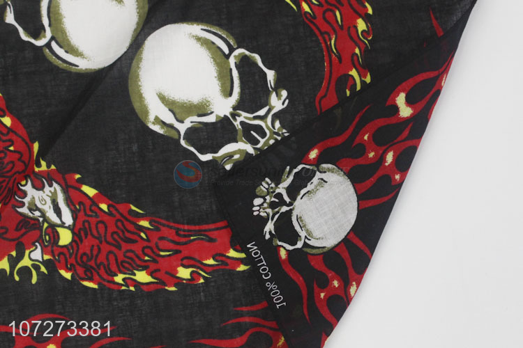 Latest design personalized cotton square bandana skull printed square headkerchief