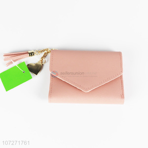 Fashion Style Pu Leather Ladies Purse With Tassel Zipper