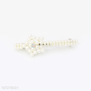 Wholesale Ladies Pearls Alloy Hair Clip Spring Clip