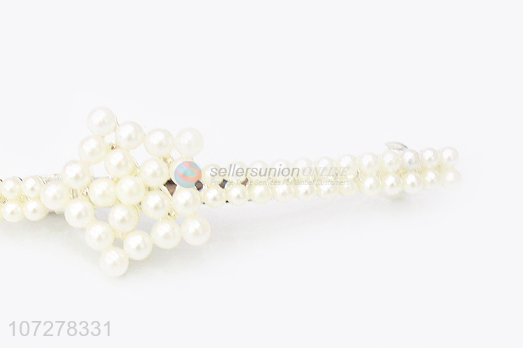 Wholesale Ladies Pearls Alloy Hair Clip Spring Clip