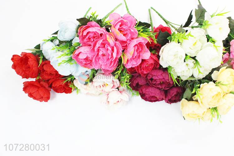 Recent design room decoration 6 heads silk cloth flower artificial peony