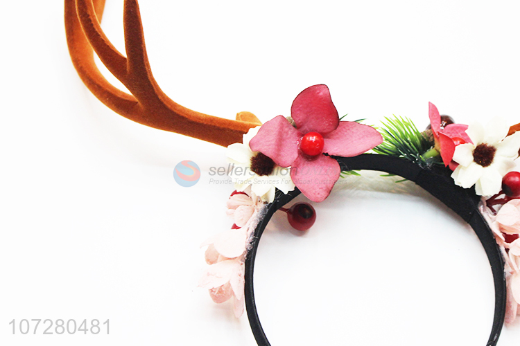 Fashion Festival Fancy Flower Deer Horn Hairbands Christmas Hair Decoration